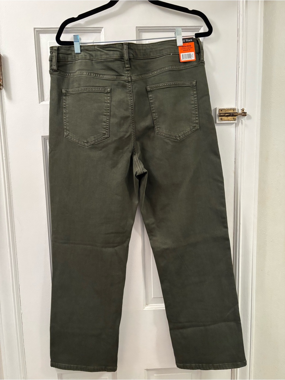 WELL WORN  High-Rise Straight Leg Jeans in Beautiful Olive Green - Picture 2 of 5